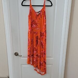 VENUS Orange and Pink Leaf Print Dress